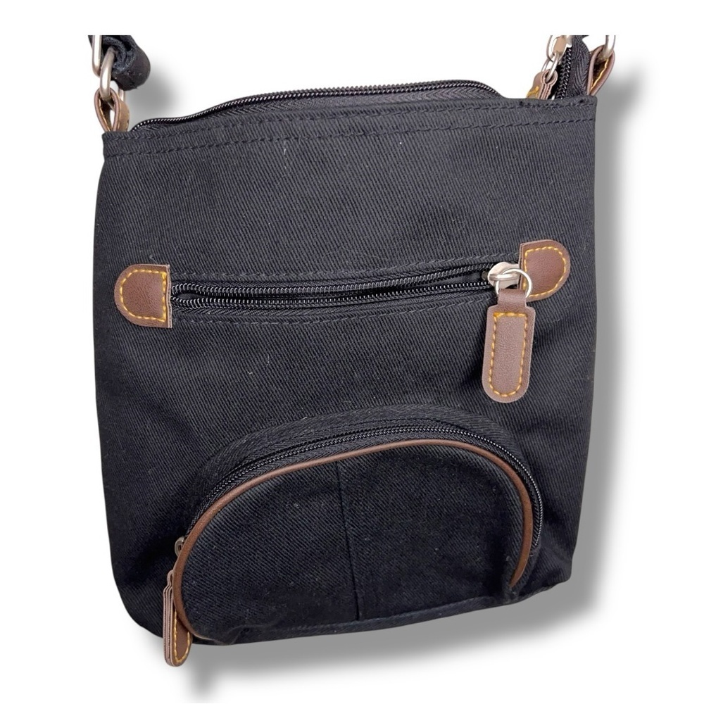 Classic Black Crossbody Canvas Purse Brown Accent Travel Lightweight
